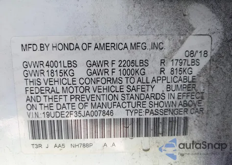 2018 Acura Ilx Acurawatch Plus Package from USA, damaged, VIN 19UDE2F35JA007846